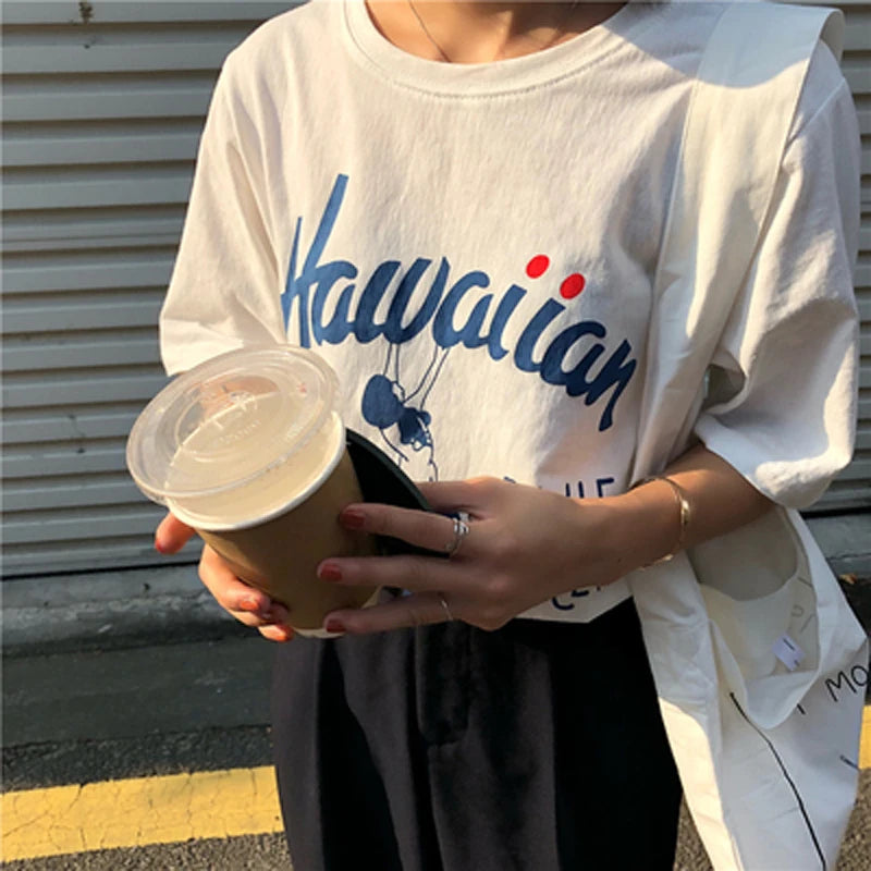 Hawaii Graphic Tee Women T-shirt Summer Loose Gift Top Shirts Printed Cartoon Holiday Couple Tshirts Harajuku