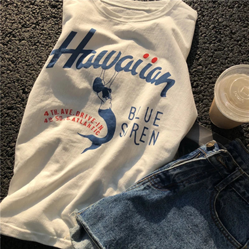 Hawaii Graphic Tee Women T-shirt Summer Loose Gift Top Shirts Printed Cartoon Holiday Couple Tshirts Harajuku