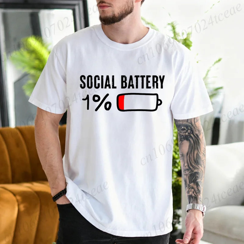 Men's T-Shirts SOCIAL BATTERY 1% Graphic T-Shirt Fashion Trendy Tops Tee for Women Men Summer Casual Tshirts Short Sleeve Gifts