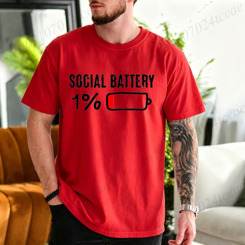 Men's T-Shirts SOCIAL BATTERY 1% Graphic T-Shirt Fashion Trendy Tops Tee for Women Men Summer Casual Tshirts Short Sleeve Gifts