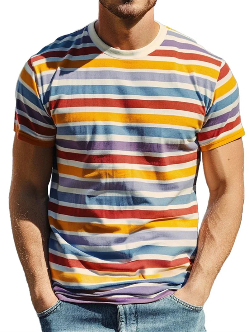 Retro Stripe Graphic T Shirts for Men Fashion Summer Short Sleeve 3D Printed T-shirts Trend Streetwear Oversized Pullovers Tees