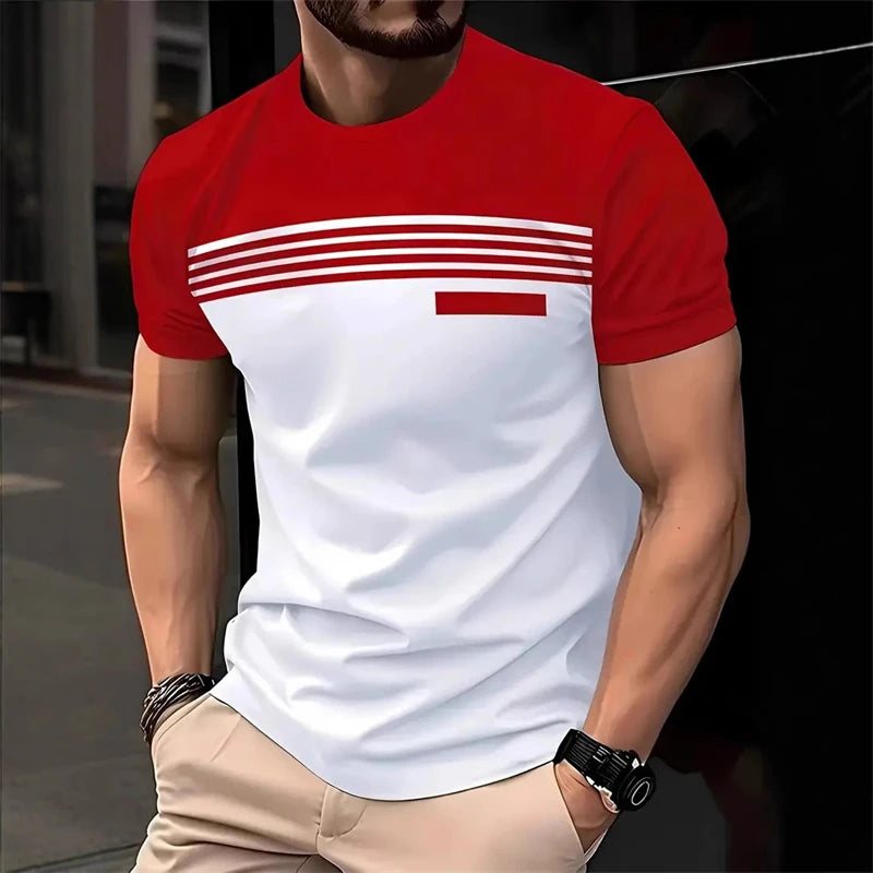 2026 New Striped Graphic T Shirts For Men Summer Fashion Short Sleeve 3D Printed T-shirts Casual Oversized Business Tees Tops