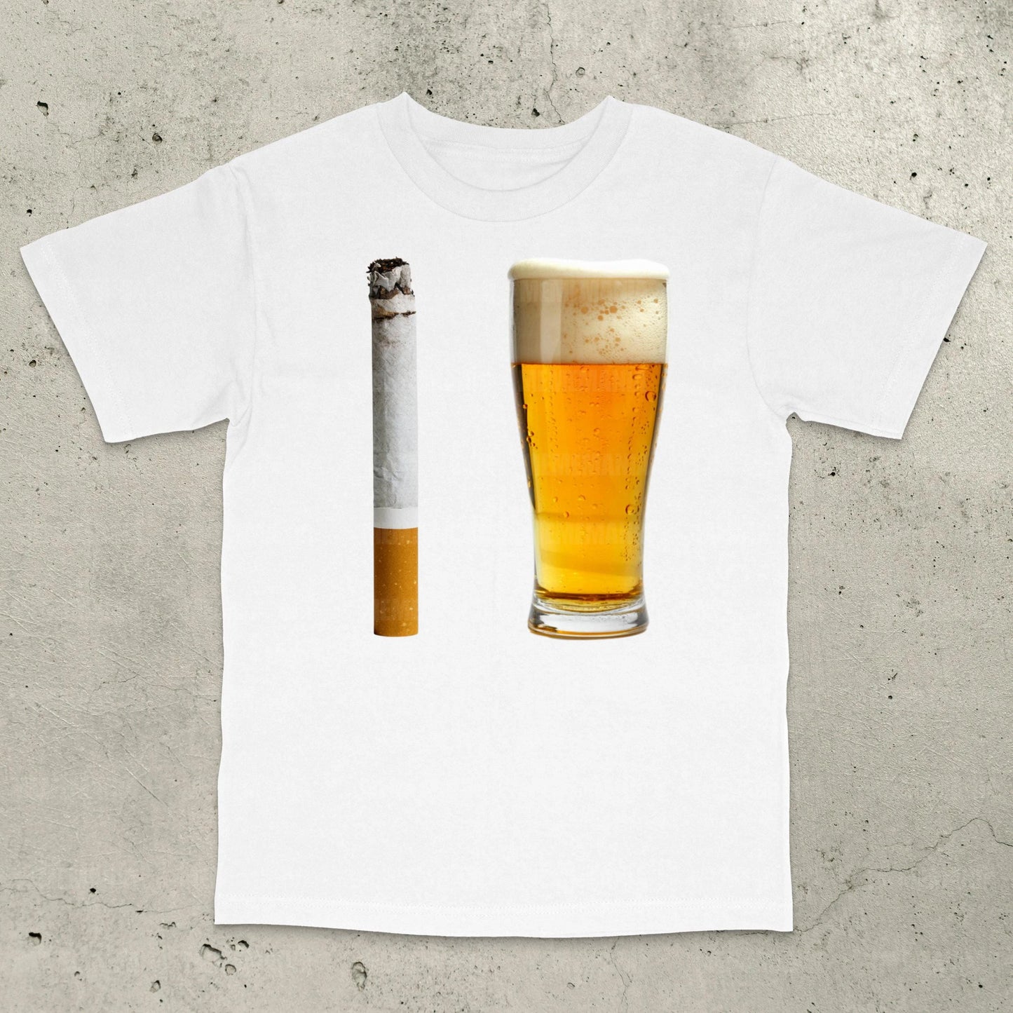 Beer and Cigarette Graphic Funny Shirt Funny Party Shirt Silly Internet Meme Graphic Shirt Men's and Women's Cotton T-shirt