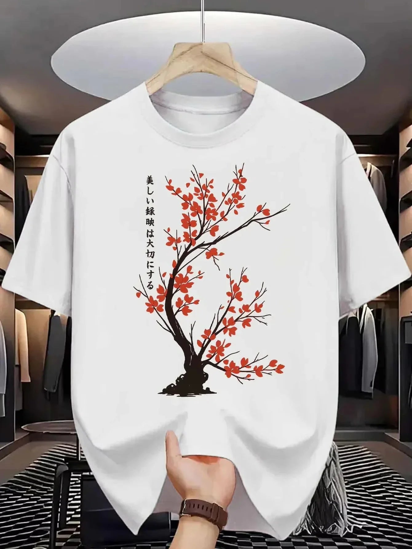 Cherry Graphic Print T Shirts Men'S Cotton T-Shirt  Casual Short-Sleeve Tee Tops Tshirts Summer Clothing