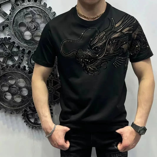 Tops Graphic Black Print Men's T-shirt Drawings Male Tees Shirts Aesthetic Clothing Y2k Short Quarter Sleeve New in Stylish Chic