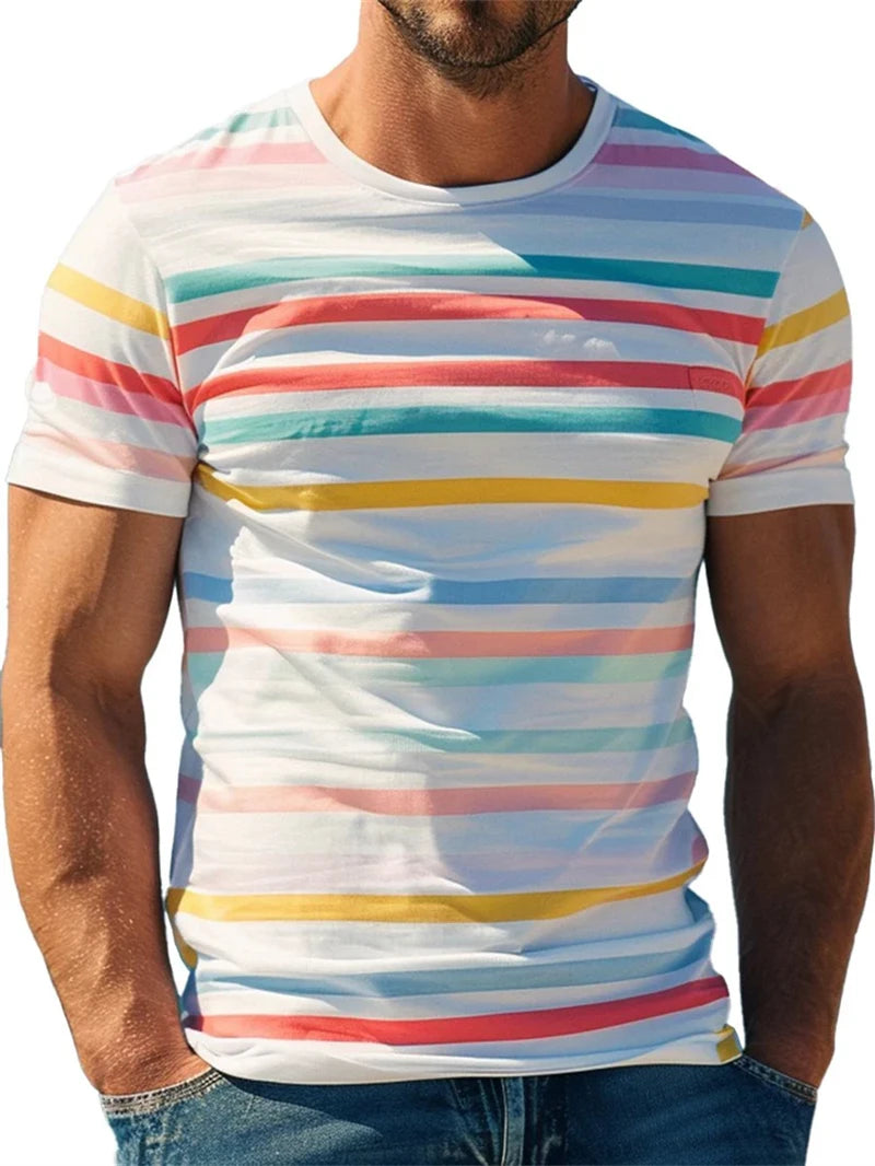 Retro Stripe Graphic T Shirts for Men Fashion Summer Short Sleeve 3D Printed T-shirts Trend Streetwear Oversized Pullovers Tees