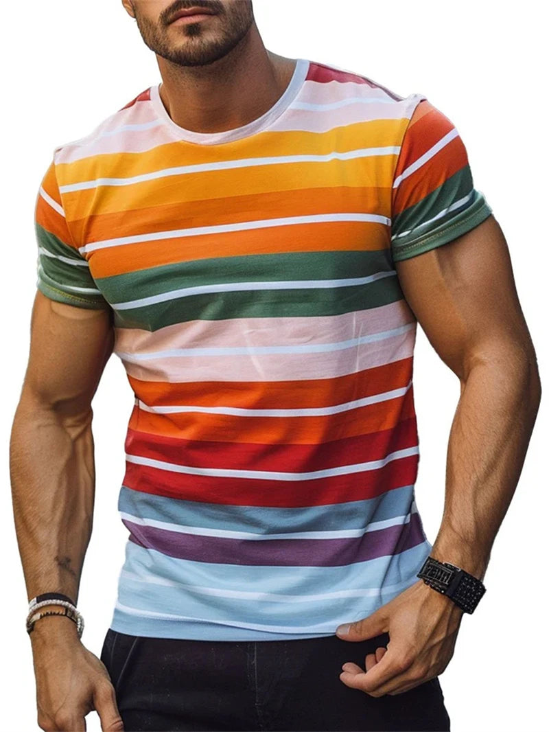 Retro Stripe Graphic T Shirts for Men Fashion Summer Short Sleeve 3D Printed T-shirts Trend Streetwear Oversized Pullovers Tees