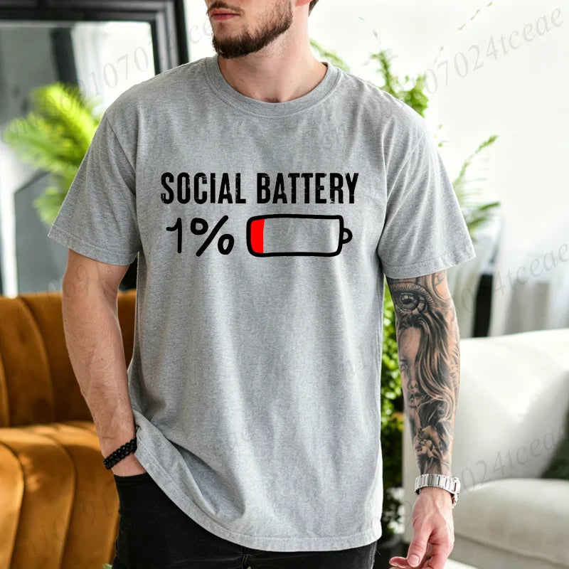 Men's T-Shirts SOCIAL BATTERY 1% Graphic T-Shirt Fashion Trendy Tops Tee for Women Men Summer Casual Tshirts Short Sleeve Gifts