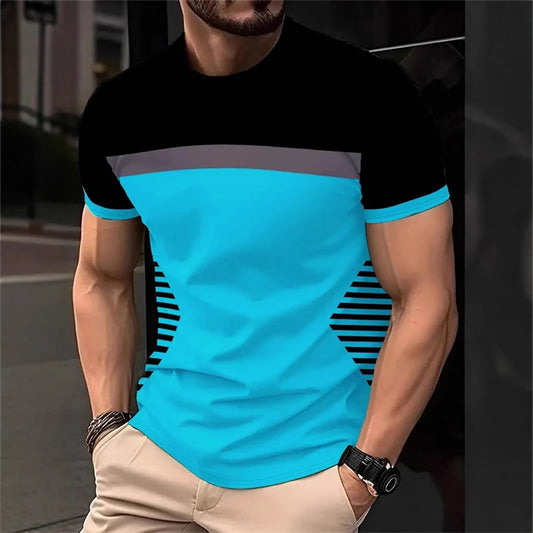 2026 New Striped Graphic T Shirts For Men Summer Fashion Short Sleeve 3D Printed T-shirts Casual Oversized Business Tees Tops