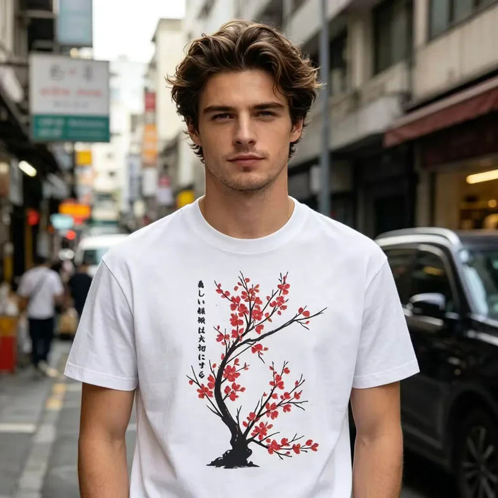 Cherry Graphic Print T Shirts Men'S Cotton T-Shirt  Casual Short-Sleeve Tee Tops Tshirts Summer Clothing