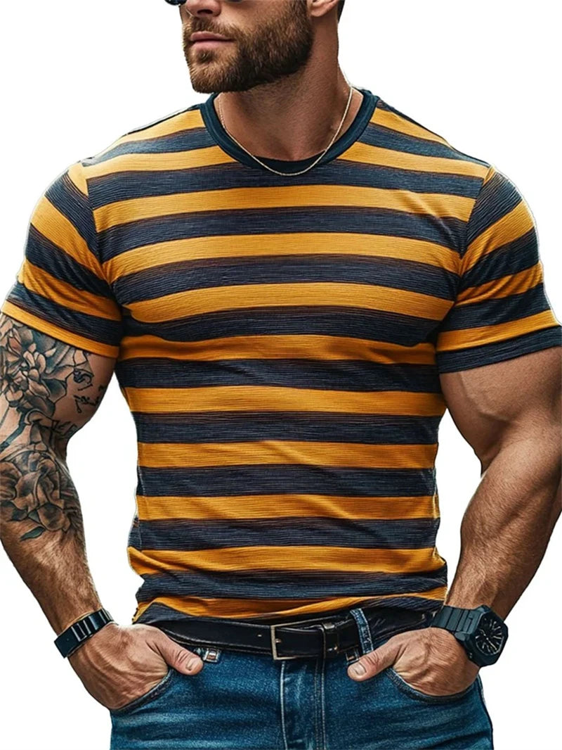 Retro Stripe Graphic T Shirts for Men Fashion Summer Short Sleeve 3D Printed T-shirts Trend Streetwear Oversized Pullovers Tees