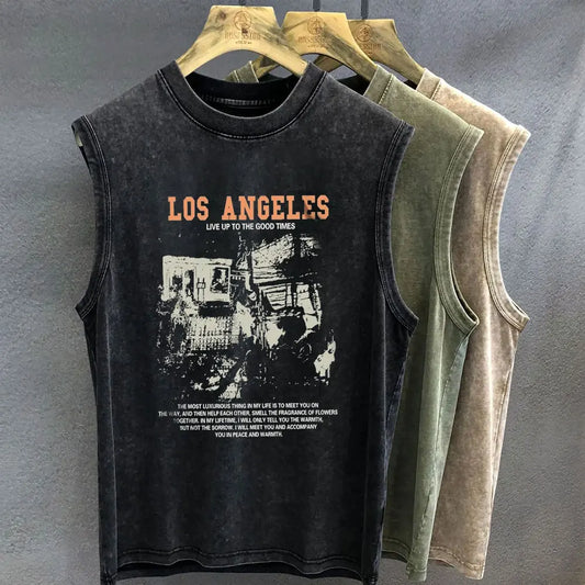 Gothic Graphic T Shirt for Men Vintage Washed Print Tank Tops Oversized Sleeveless Vest Woman Gym Y2k Clothes Streetwear Summer