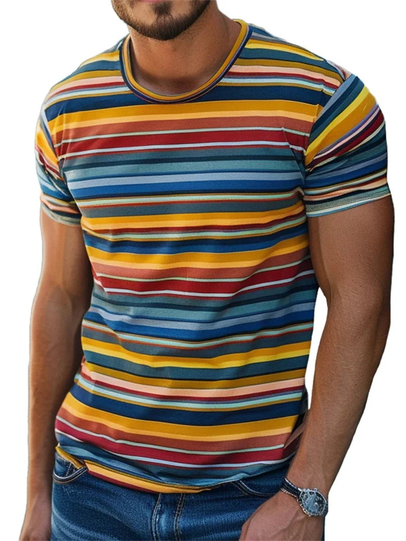 Retro Stripe Graphic T Shirts for Men Fashion Summer Short Sleeve 3D Printed T-shirts Trend Streetwear Oversized Pullovers Tees