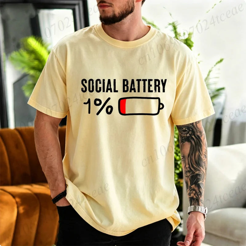 Men's T-Shirts SOCIAL BATTERY 1% Graphic T-Shirt Fashion Trendy Tops Tee for Women Men Summer Casual Tshirts Short Sleeve Gifts