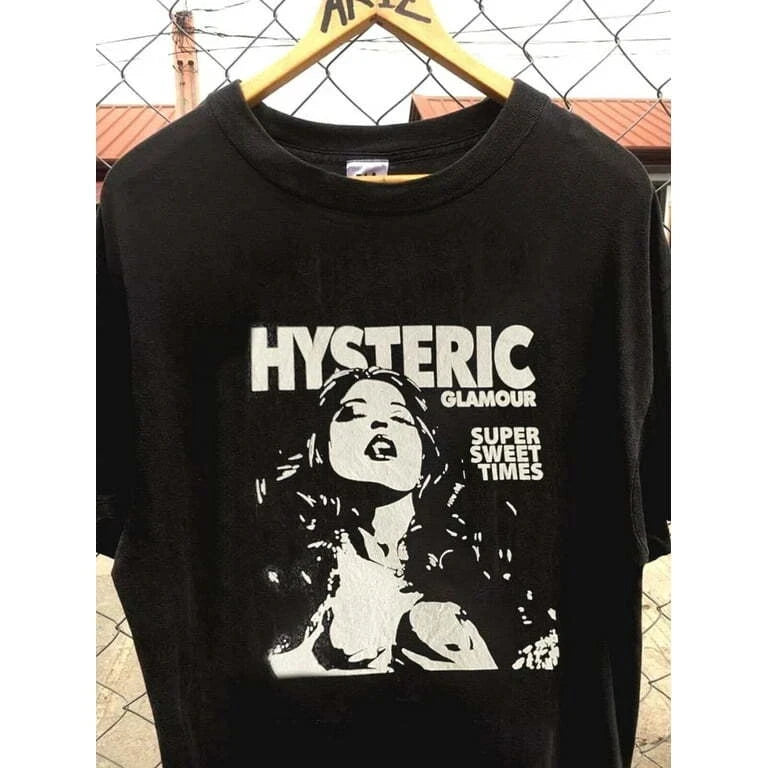 Hysteric Glamour 90s Retro Style Charcoal Reprint T Shirt for Men Women Graphic Short Sleeve Shirt Unisex Men Women Summer
