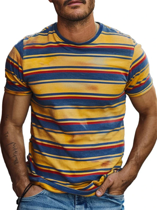 Retro Stripe Graphic T Shirts for Men Fashion Summer Short Sleeve 3D Printed T-shirts Trend Streetwear Oversized Pullovers Tees