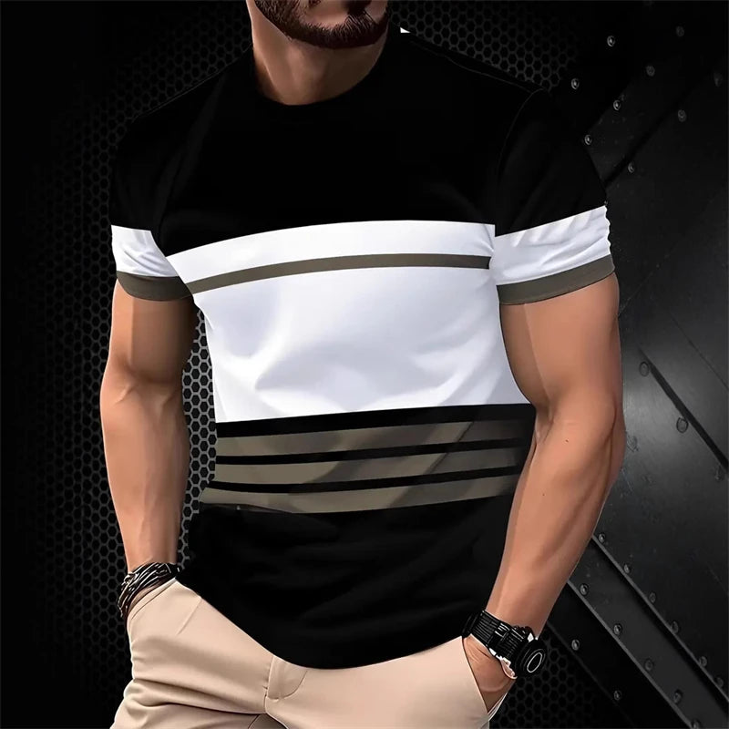 2026 New Striped Graphic T Shirts For Men Summer Fashion Short Sleeve 3D Printed T-shirts Casual Oversized Business Tees Tops