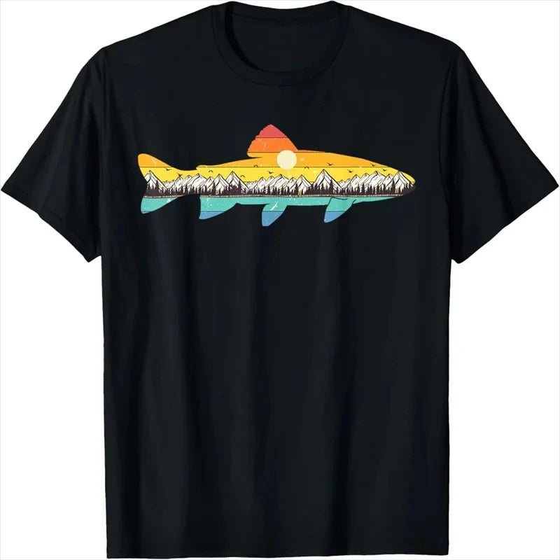 Graphic Crew Neck T-shirt, Trout Fly Fishing, Outdoor, Forest, Nature, Fishing Spot T-shirt Graphic T Shirts Summer Streetwear