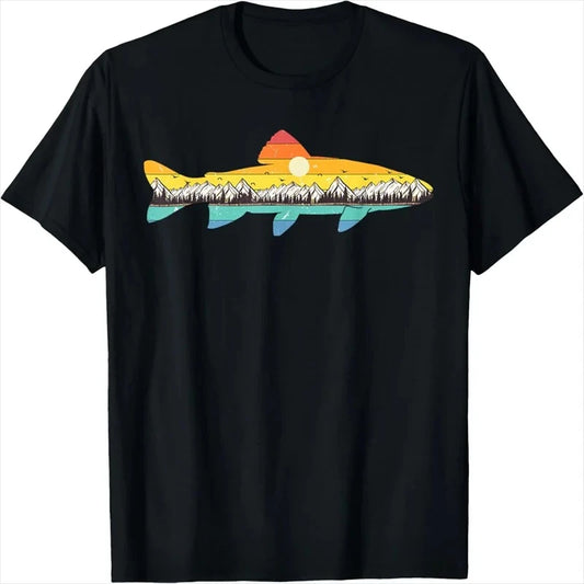 Graphic Crew Neck T-shirt, Trout Fly Fishing, Outdoor, Forest, Nature, Fishing Spot T-shirt Graphic T Shirts Summer Streetwear