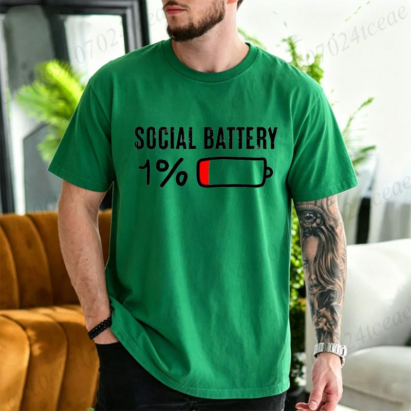 Men's T-Shirts SOCIAL BATTERY 1% Graphic T-Shirt Fashion Trendy Tops Tee for Women Men Summer Casual Tshirts Short Sleeve Gifts