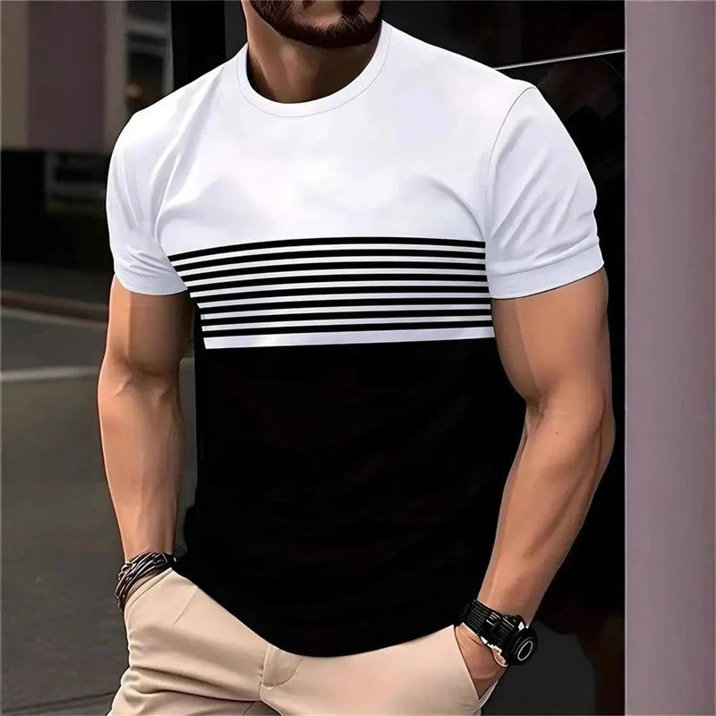 2026 New Striped Graphic T Shirts For Men Summer Fashion Short Sleeve 3D Printed T-shirts Casual Oversized Business Tees Tops