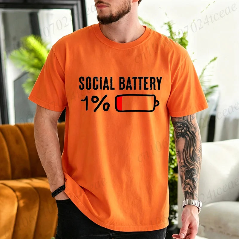 Men's T-Shirts SOCIAL BATTERY 1% Graphic T-Shirt Fashion Trendy Tops Tee for Women Men Summer Casual Tshirts Short Sleeve Gifts