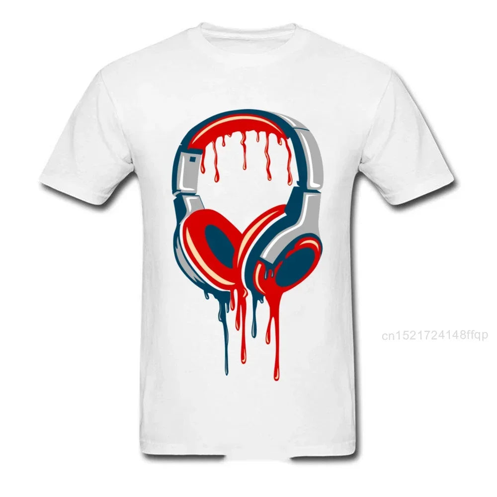 Retro Dj Headphones T Shirt Graphic Streetwear Short Sleeve O-Neck Harajuku Music Techno T-shirt Funny Men Clothing for Ladies