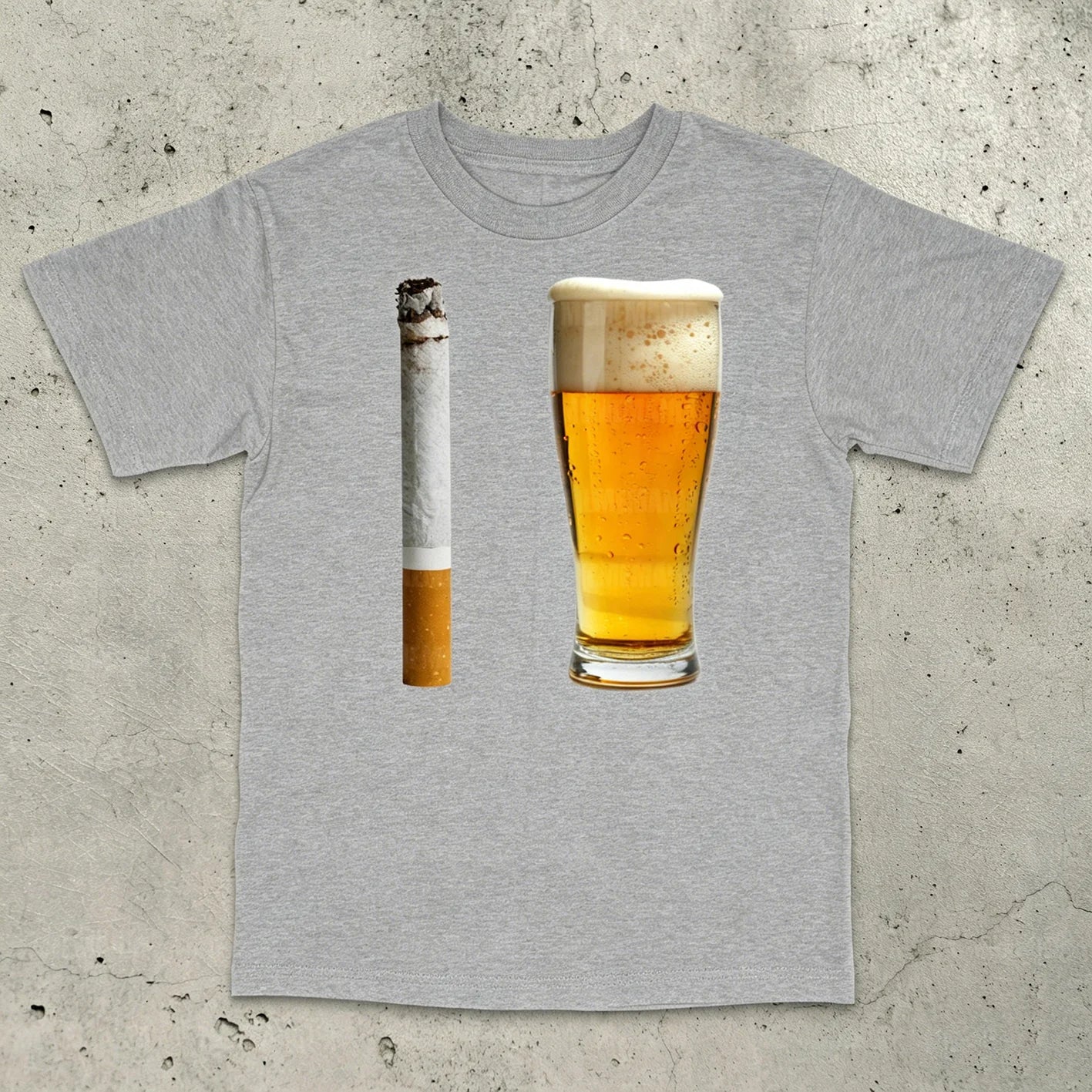 Beer and Cigarette Graphic Funny Shirt Funny Party Shirt Silly Internet Meme Graphic Shirt Men's and Women's Cotton T-shirt