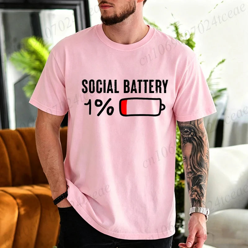 Men's T-Shirts SOCIAL BATTERY 1% Graphic T-Shirt Fashion Trendy Tops Tee for Women Men Summer Casual Tshirts Short Sleeve Gifts