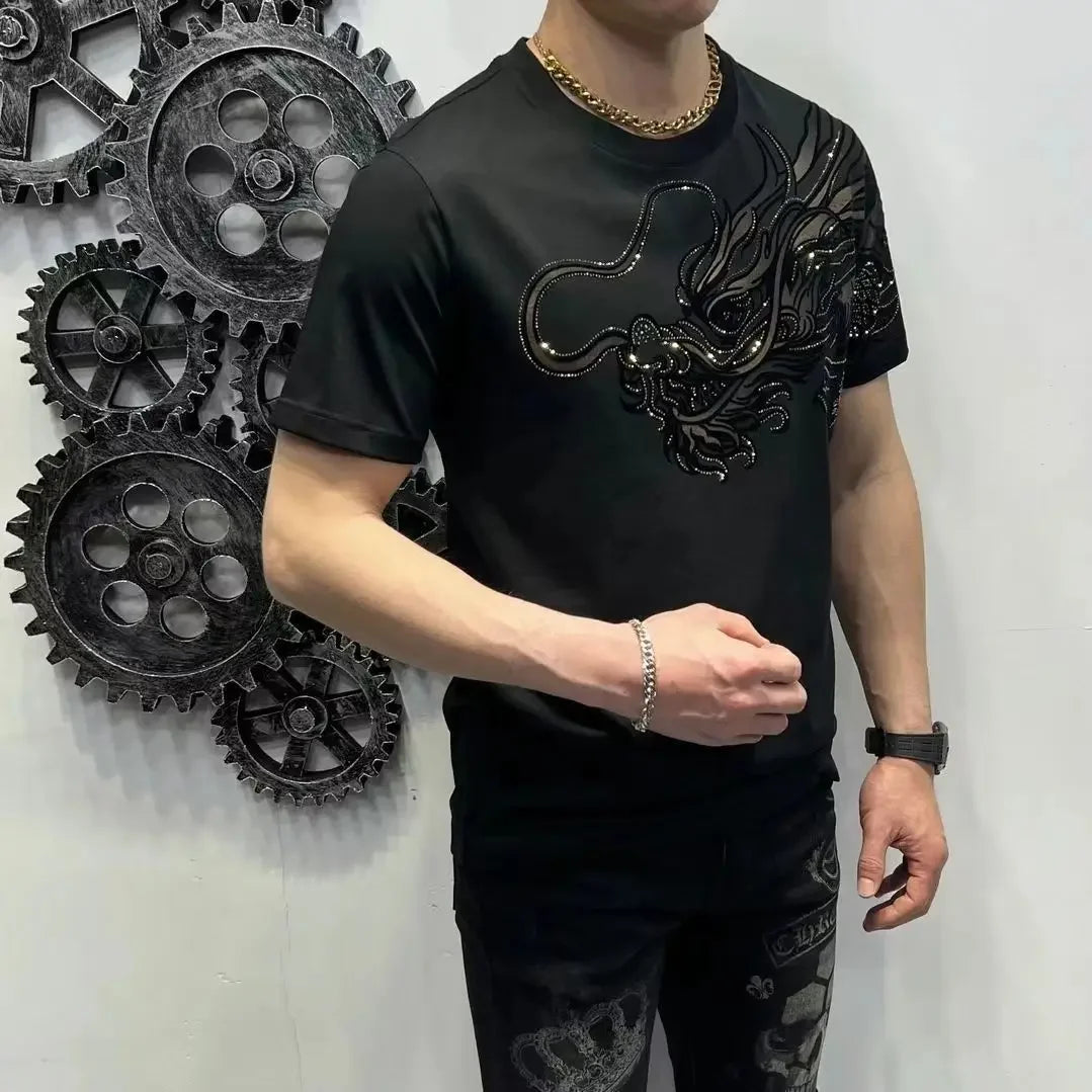 Tops Graphic Black Print Men's T-shirt Drawings Male Tees Shirts Aesthetic Clothing Y2k Short Quarter Sleeve New in Stylish Chic