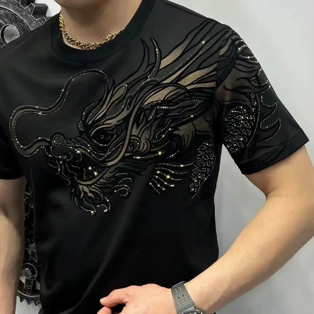 Tops Graphic Black Print Men's T-shirt Drawings Male Tees Shirts Aesthetic Clothing Y2k Short Quarter Sleeve New in Stylish Chic