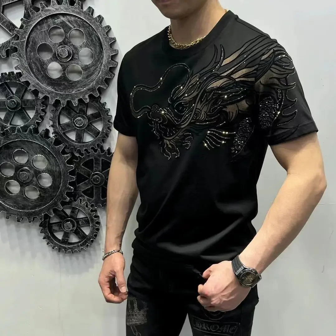 Tops Graphic Black Print Men's T-shirt Drawings Male Tees Shirts Aesthetic Clothing Y2k Short Quarter Sleeve New in Stylish Chic