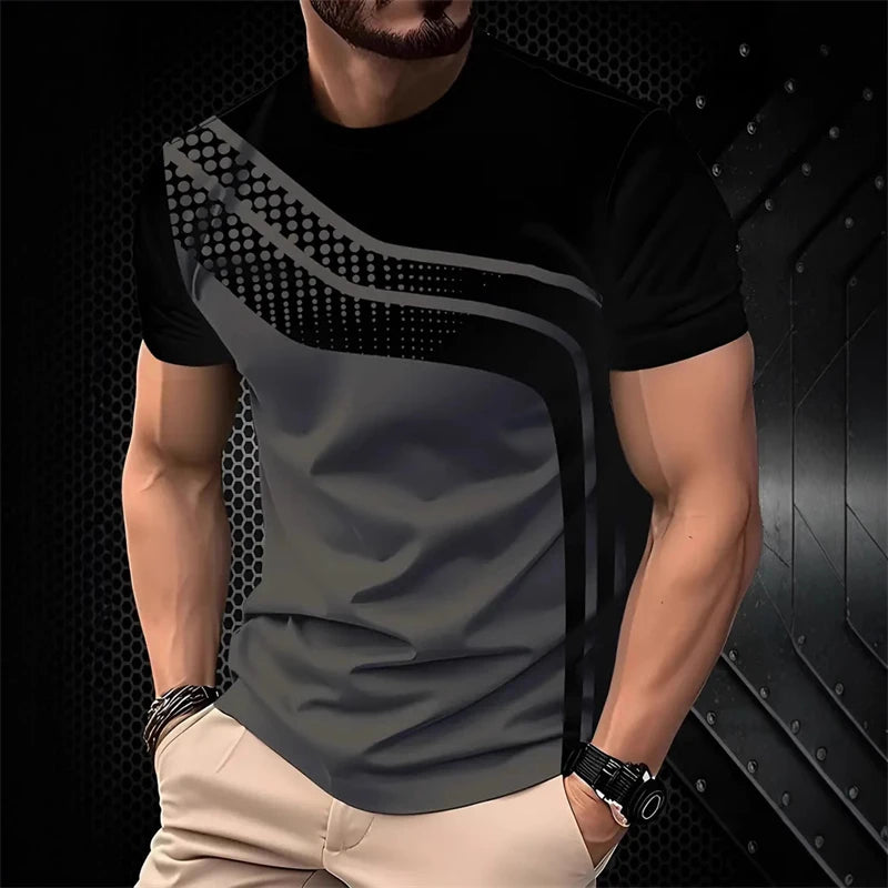 2026 New Striped Graphic T Shirts For Men Summer Fashion Short Sleeve 3D Printed T-shirts Casual Oversized Business Tees Tops
