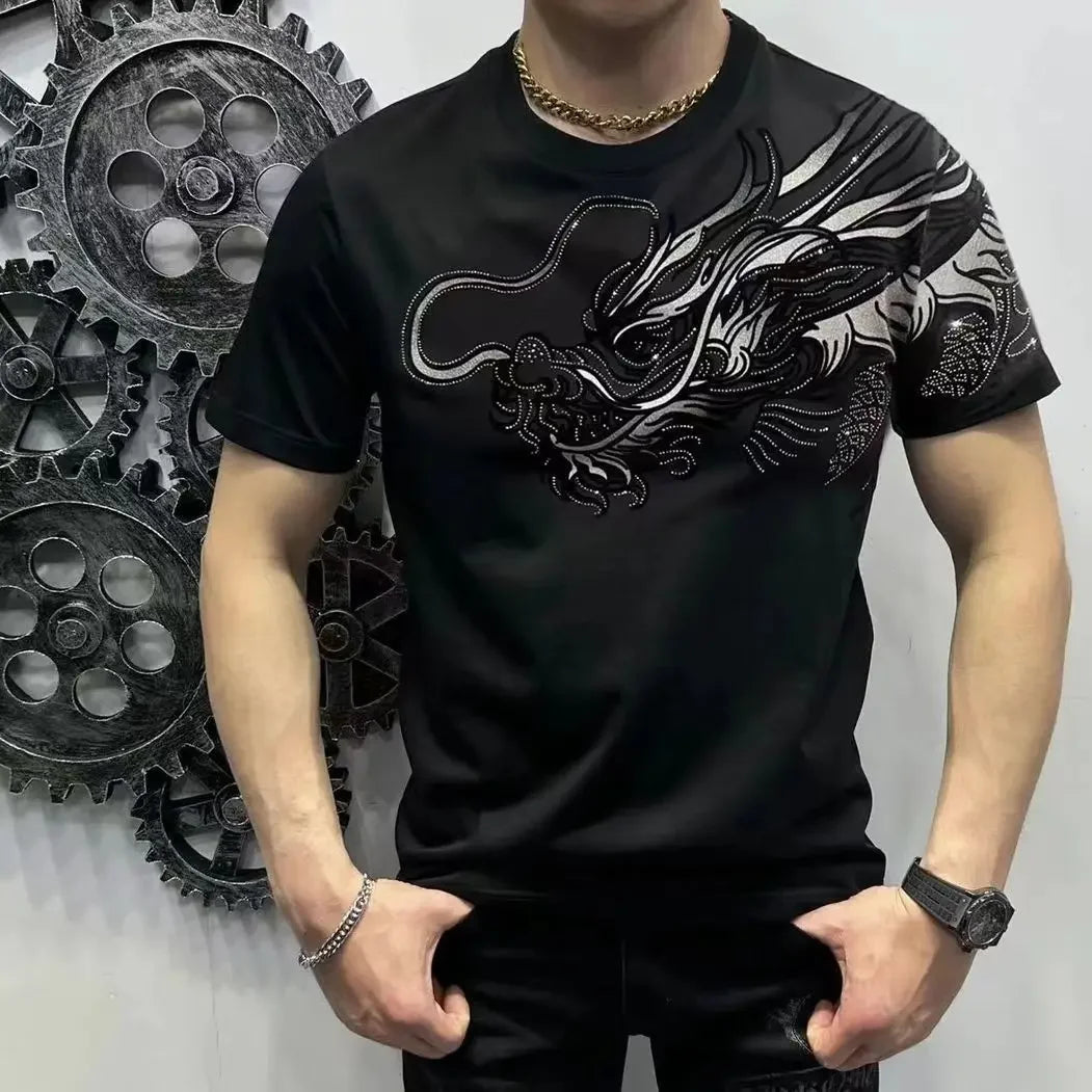 Tops Graphic Black Print Men's T-shirt Drawings Male Tees Shirts Aesthetic Clothing Y2k Short Quarter Sleeve New in Stylish Chic