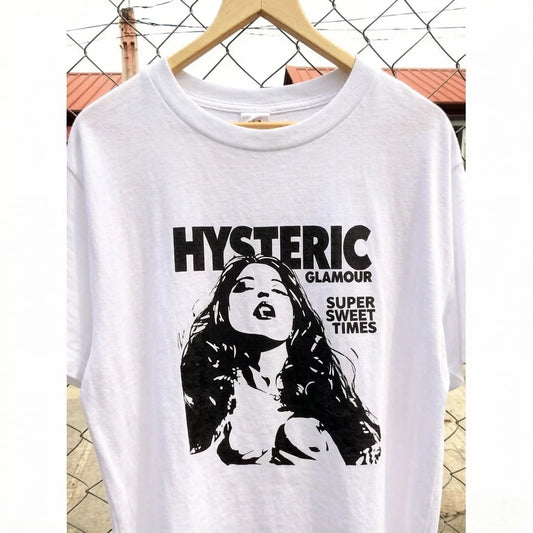 Hysteric Glamour 90s Retro Style Charcoal Reprint T Shirt for Men Women Graphic Short Sleeve Shirt Unisex Men Women Summer