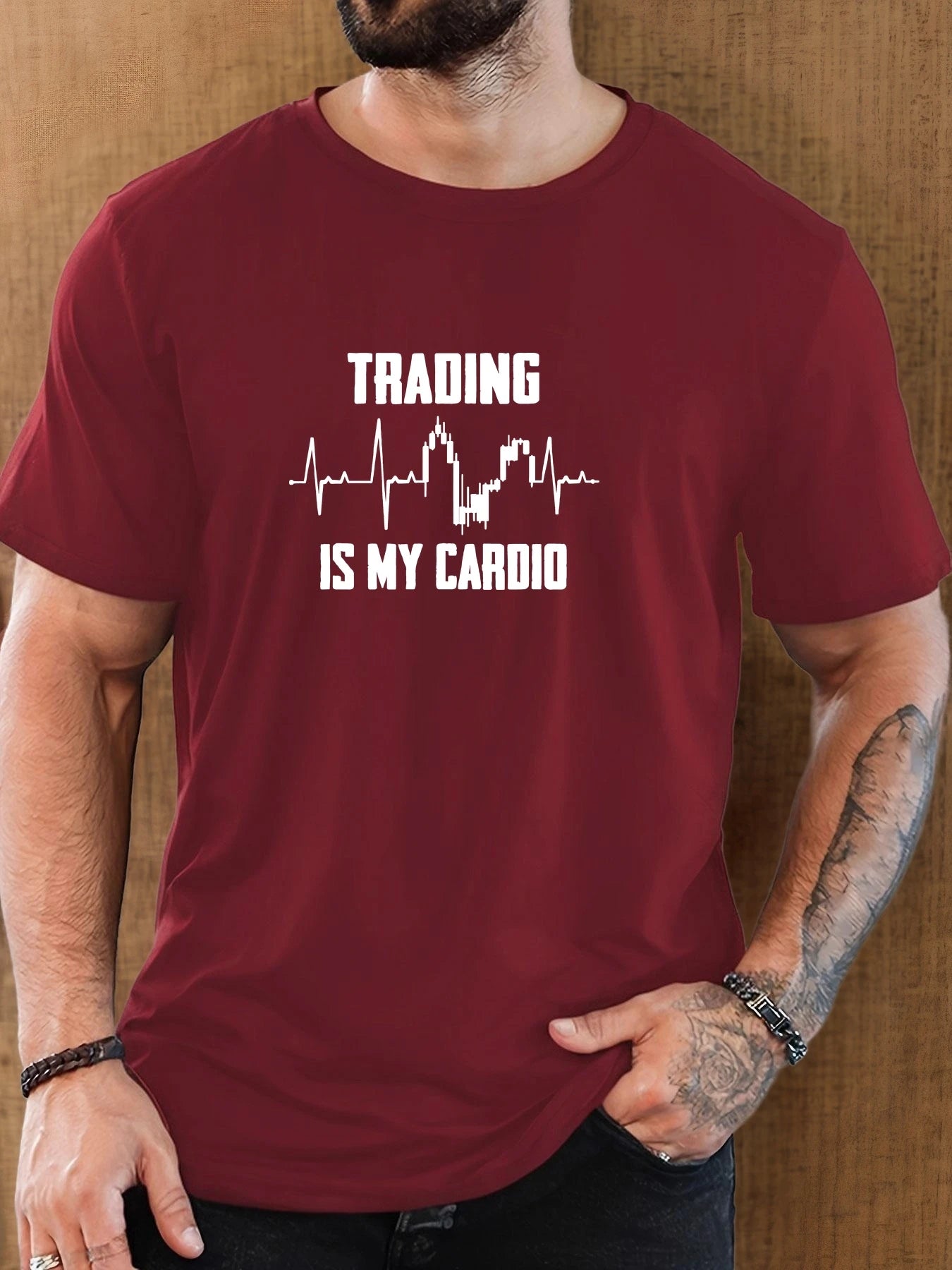Men's T-Shirt 2025 New Arrival Witty Trading Theme Graphic “TRADING IS MY CARDIO” Chart Print Stylish Top Daily Casual