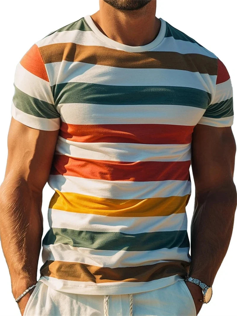 Retro Stripe Graphic T Shirts for Men Fashion Summer Short Sleeve 3D Printed T-shirts Trend Streetwear Oversized Pullovers Tees