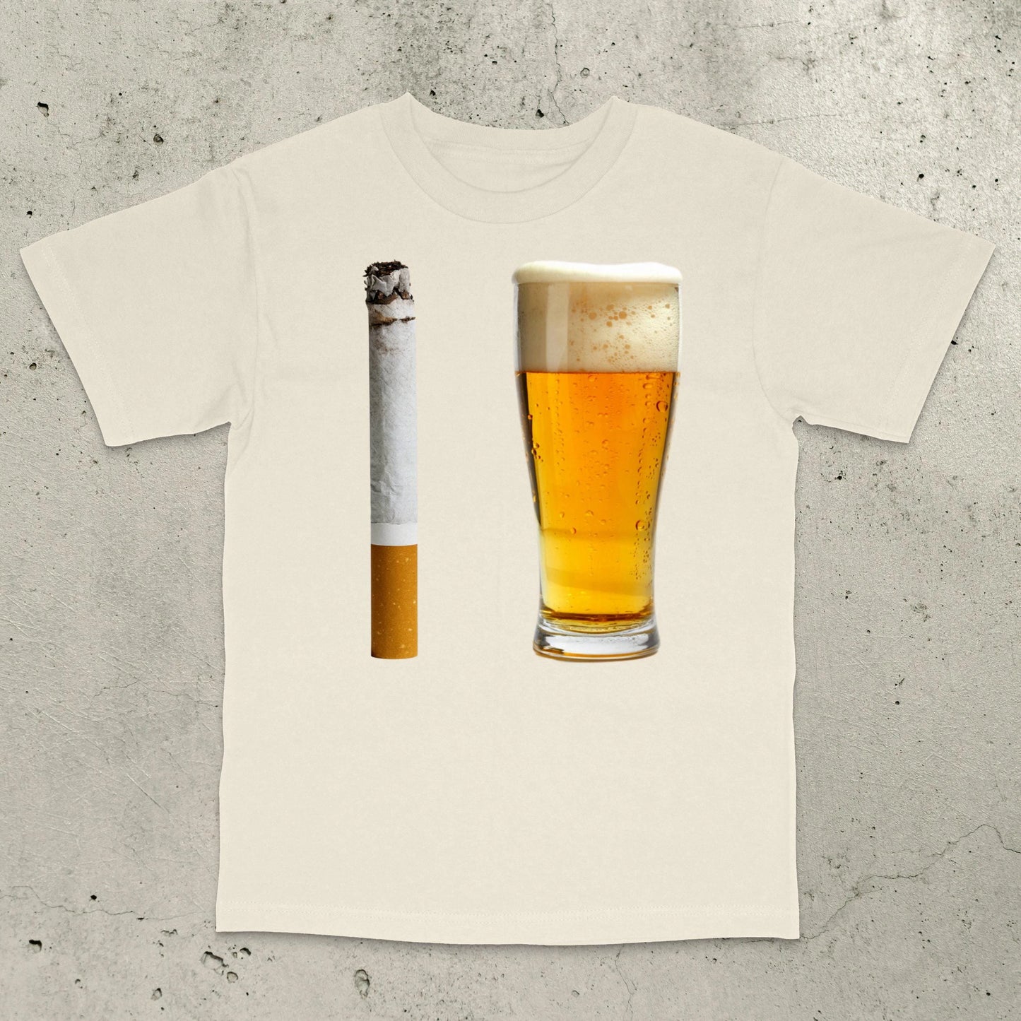 Beer and Cigarette Graphic Funny Shirt Funny Party Shirt Silly Internet Meme Graphic Shirt Men's and Women's Cotton T-shirt
