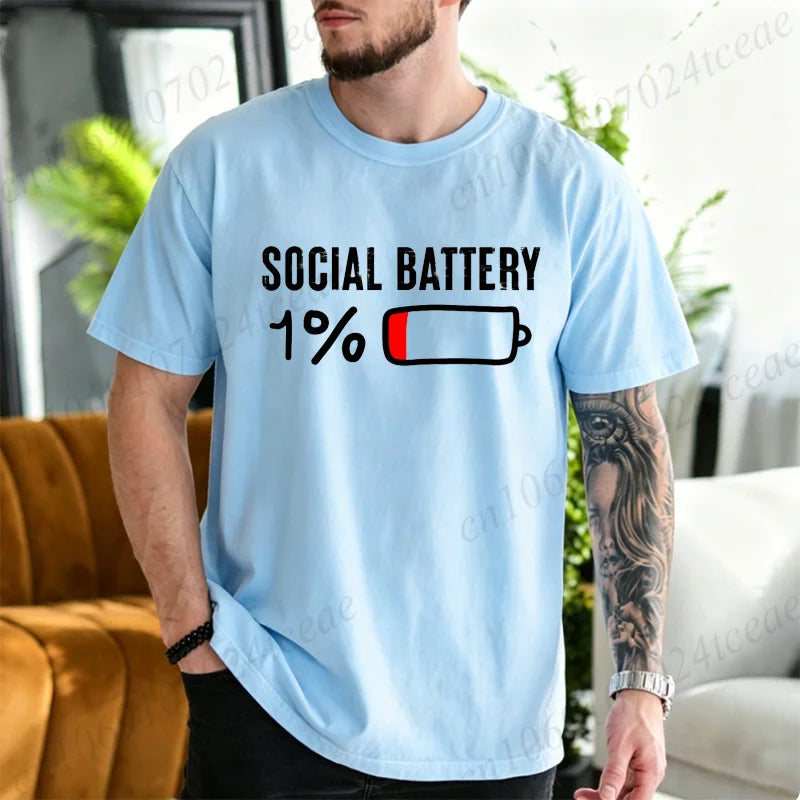 Men's T-Shirts SOCIAL BATTERY 1% Graphic T-Shirt Fashion Trendy Tops Tee for Women Men Summer Casual Tshirts Short Sleeve Gifts