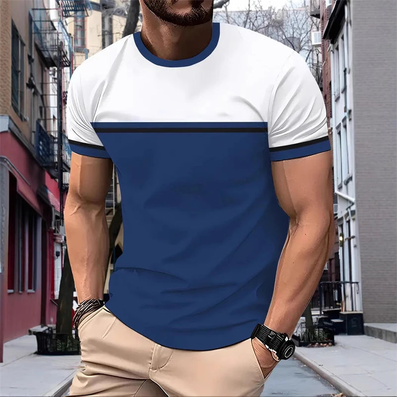 2026 New Striped Graphic T Shirts For Men Summer Fashion Short Sleeve 3D Printed T-shirts Casual Oversized Business Tees Tops