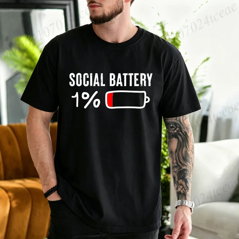 Men's T-Shirts SOCIAL BATTERY 1% Graphic T-Shirt Fashion Trendy Tops Tee for Women Men Summer Casual Tshirts Short Sleeve Gifts