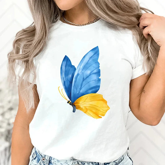 Graphic T Shirt Short Sleeves Tops for Shirts for Women Shirt Ukraine Butterfly Aesthetic Clothes