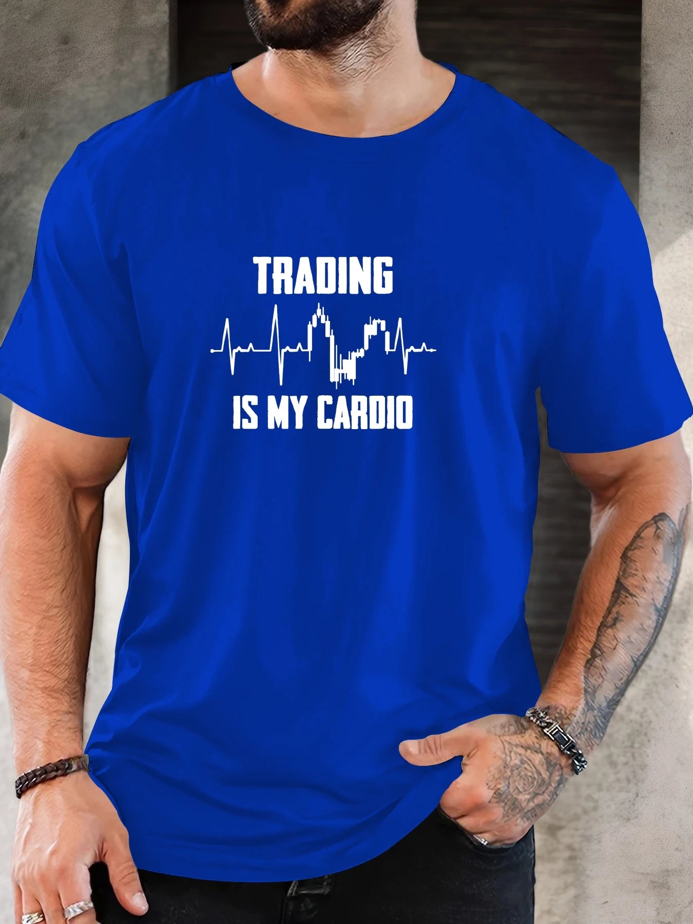 Men's T-Shirt 2025 New Arrival Witty Trading Theme Graphic “TRADING IS MY CARDIO” Chart Print Stylish Top Daily Casual