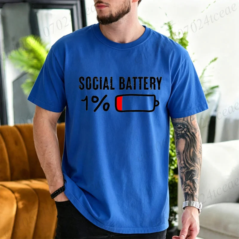 Men's T-Shirts SOCIAL BATTERY 1% Graphic T-Shirt Fashion Trendy Tops Tee for Women Men Summer Casual Tshirts Short Sleeve Gifts